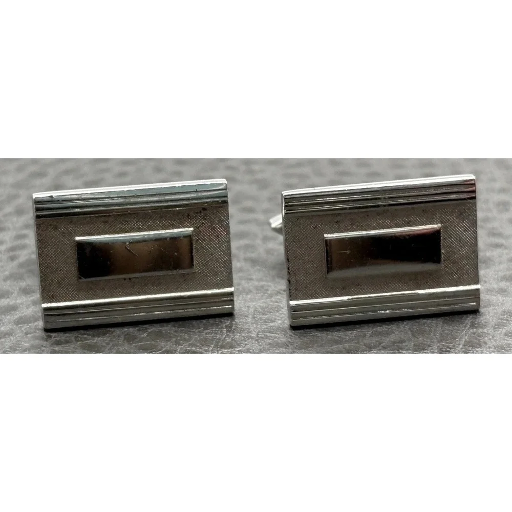 Vintage Swank Sterling Silver Rectangular Cufflinks Art Deco Style No Monogram
